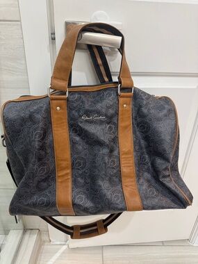 Robert Graham Navy Paisley Leather Duffel with Tan Accents
